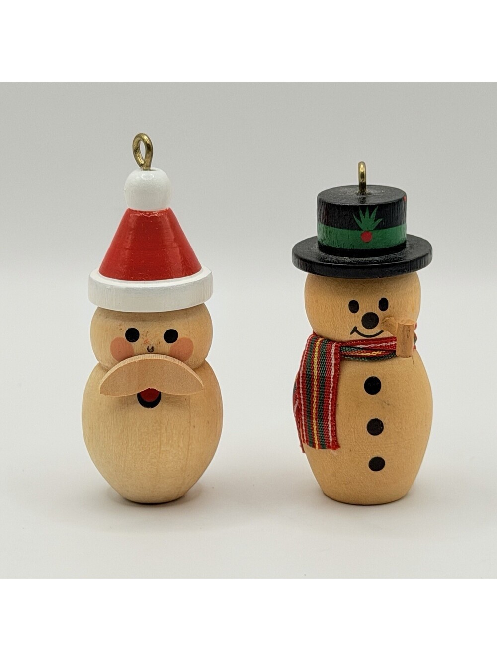 Vintage 1994 Hallmark Wooden Christmas Ornaments Santa Claus Snowman Lot Of 2